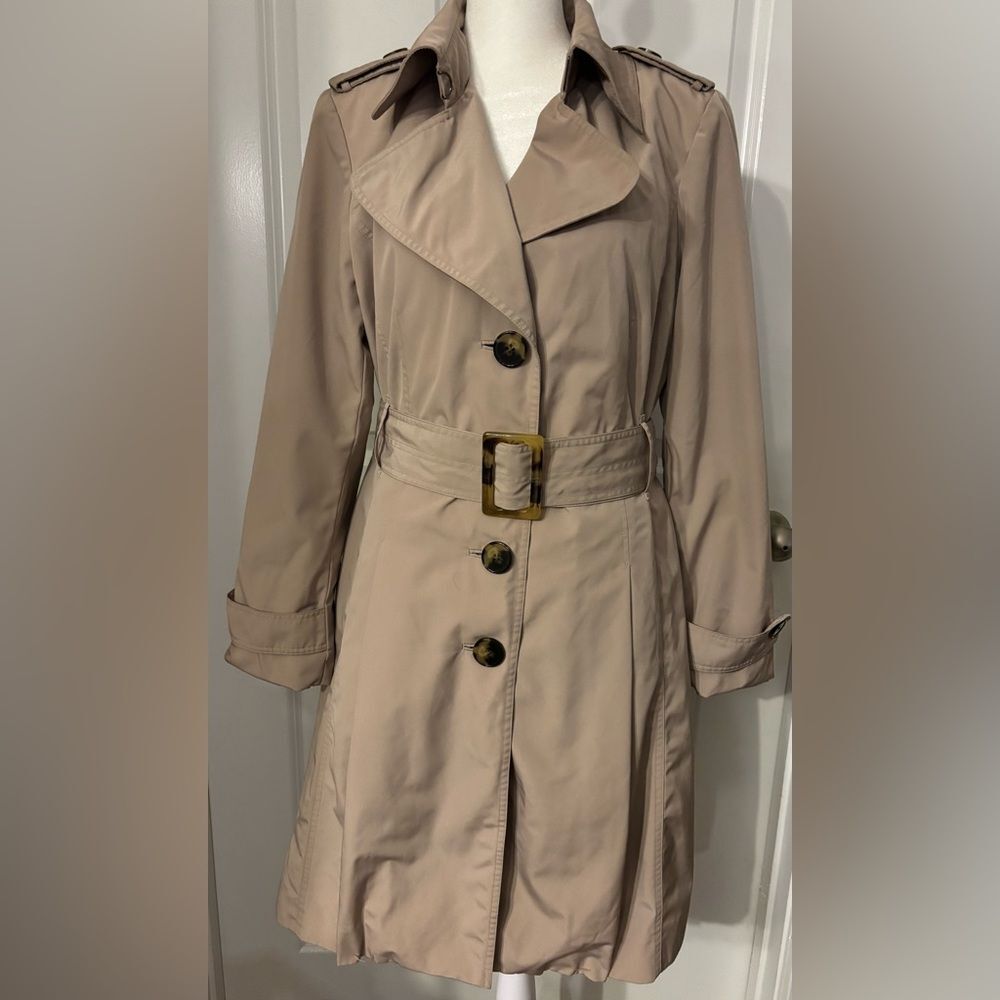 London Fog Belted Trench Coat Taupe Water Resistant Classic Elevated Small NWOT - Picture 5 of 13